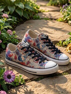 RARE Retired CONVERSE All Star Floral Abstract Blue - Women's 10 - EUC / Unique